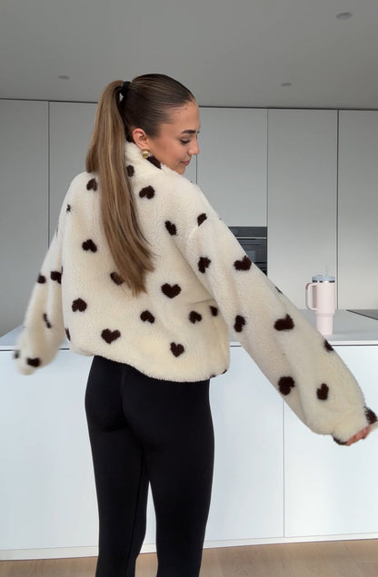 HEART TEDDY FLEECE JACKET VANILLA