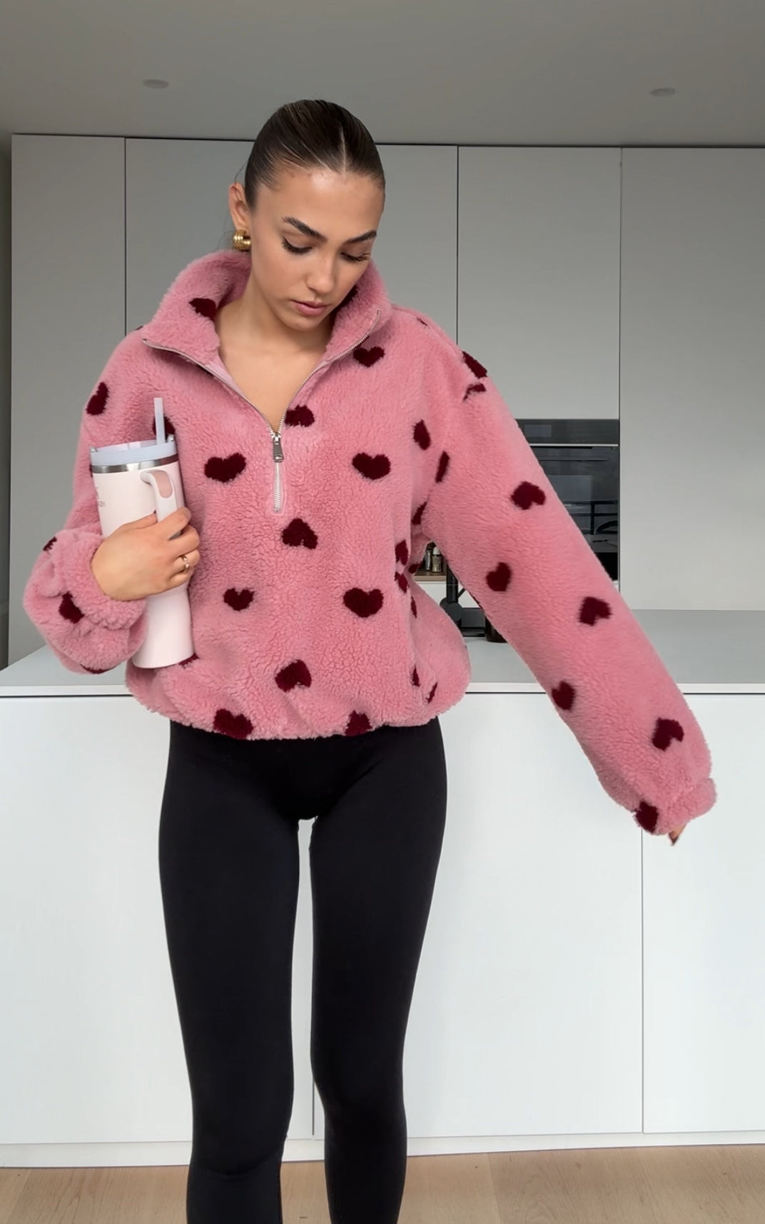 HEART TEDDY FLEECE JACKET BERRY