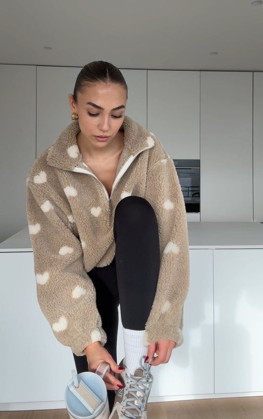 HEART TEDDY FLEECE JACKET CINNAMON
