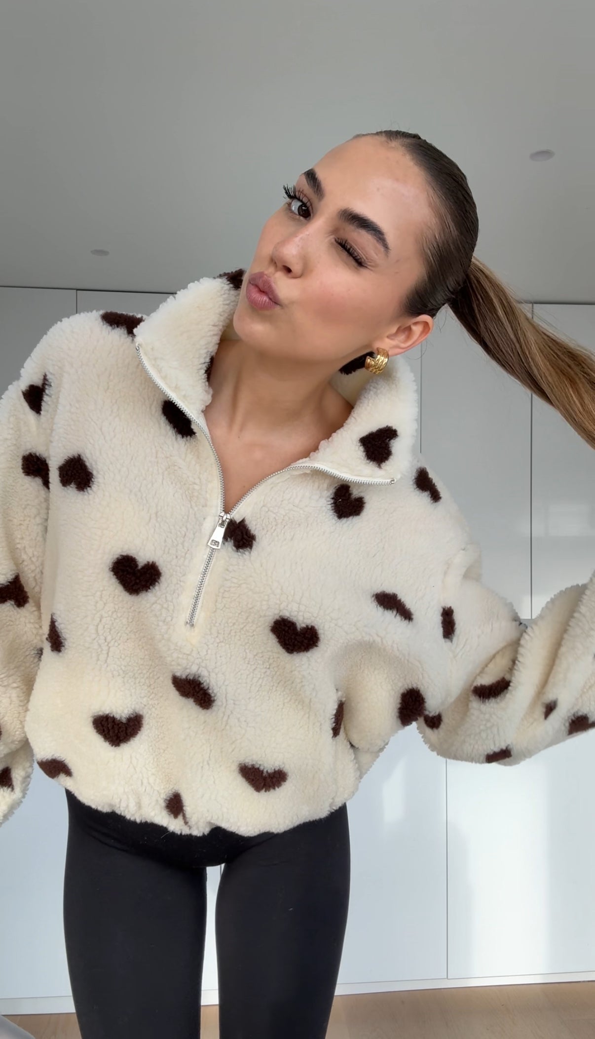 HEART TEDDY FLEECE JACKET VANILLA