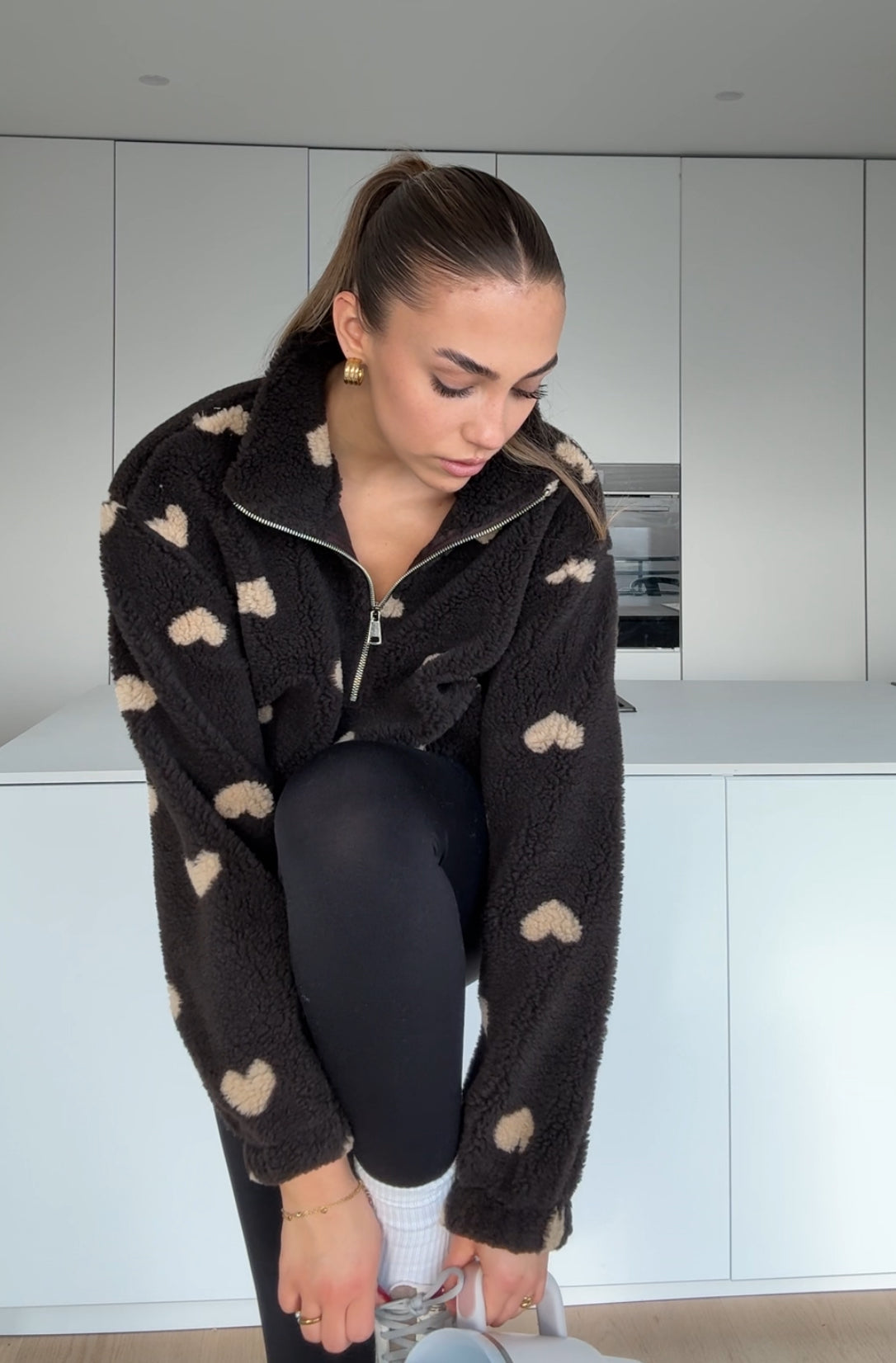 HEART TEDDY FLEECE JACKET BLACK