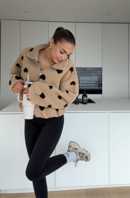 HEART TEDDY FLEECE JACKET CARAMEL