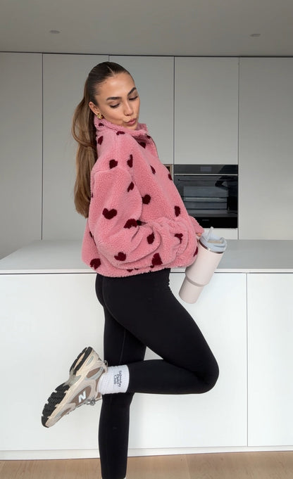 HEART TEDDY FLEECE JACKET BERRY