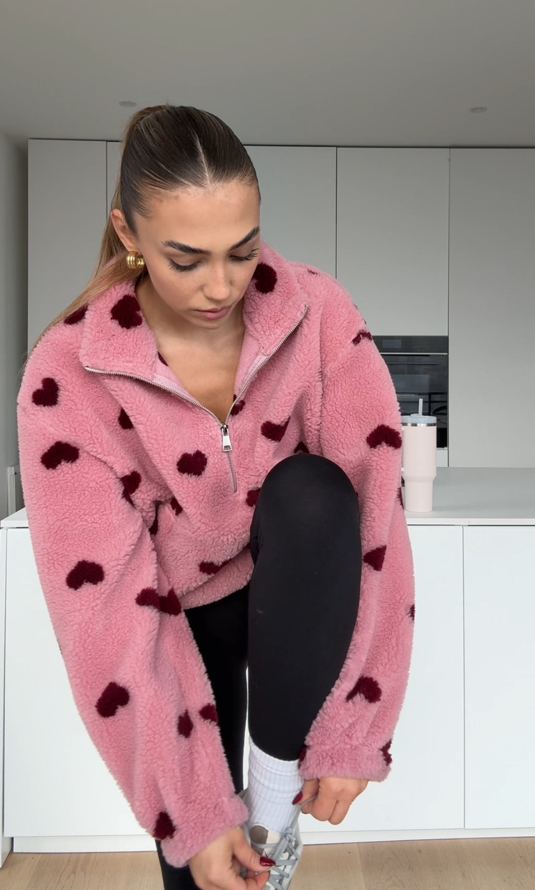 HEART TEDDY FLEECE JACKET BERRY