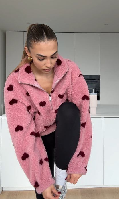 HEART TEDDY FLEECE JACKET BERRY