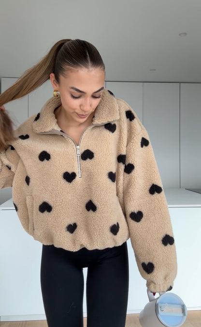 HEART TEDDY FLEECE JACKET CARAMEL