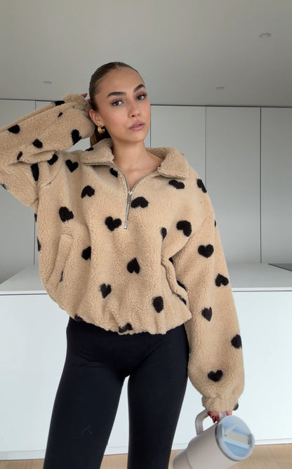 HEART TEDDY FLEECE JACKET CARAMEL