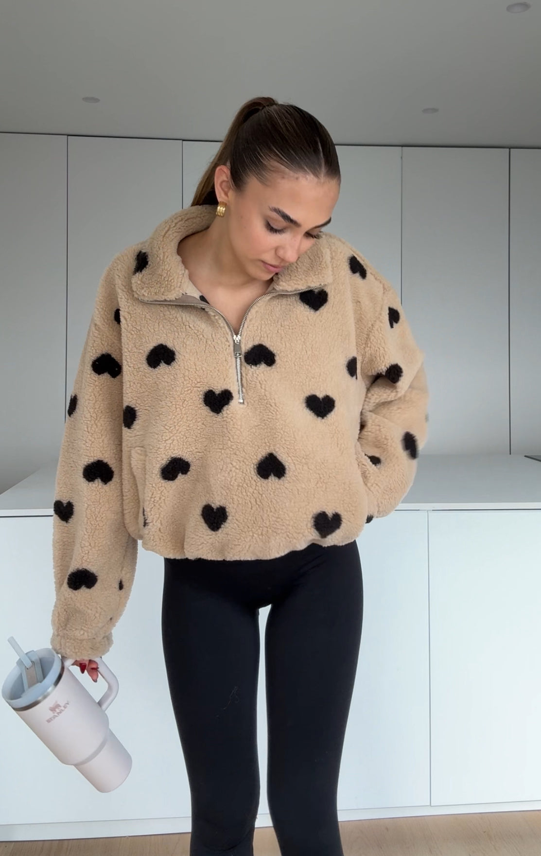 HEART TEDDY FLEECE JACKET CARAMEL