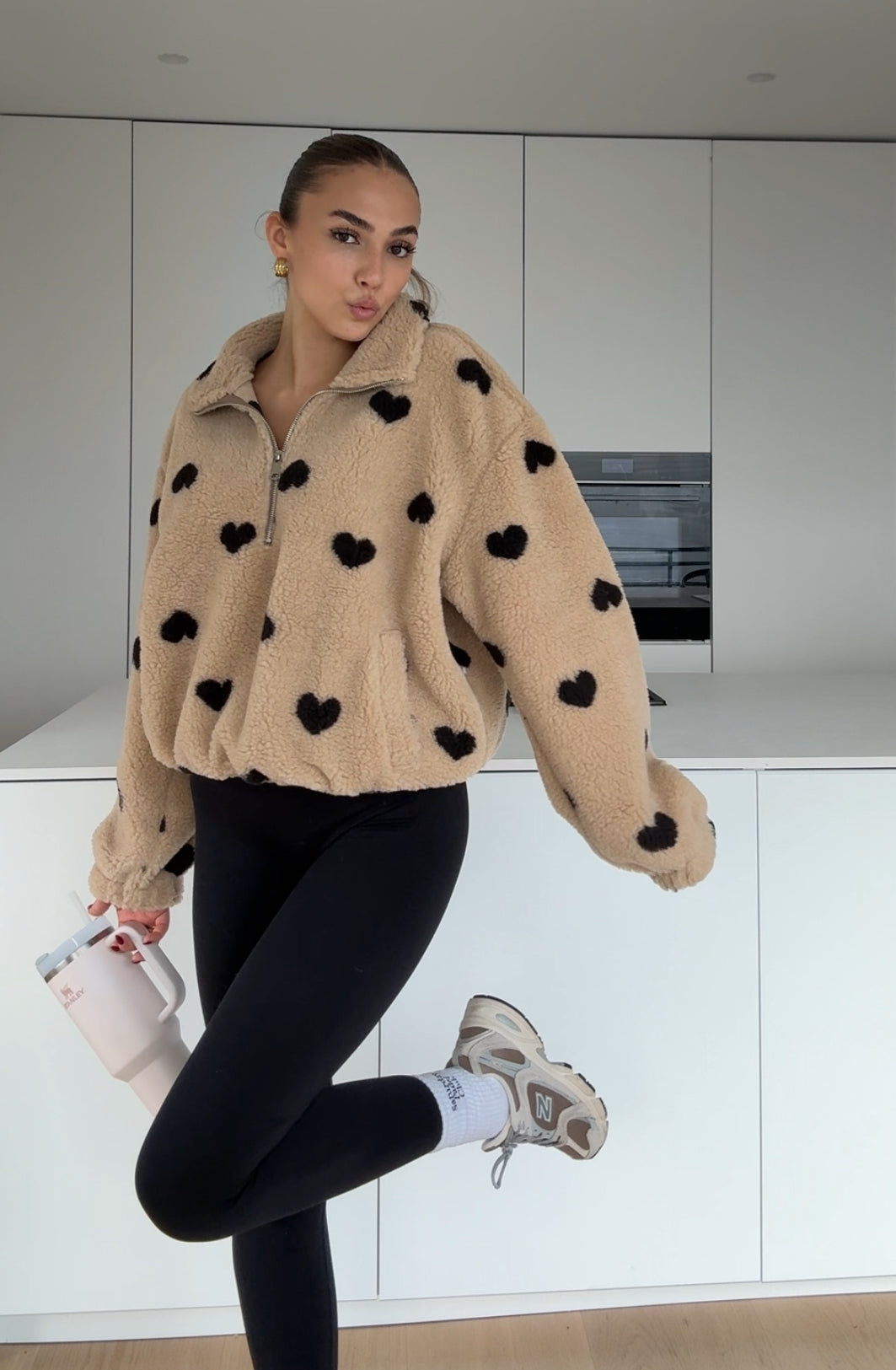 HEART TEDDY FLEECE JACKET CARAMEL