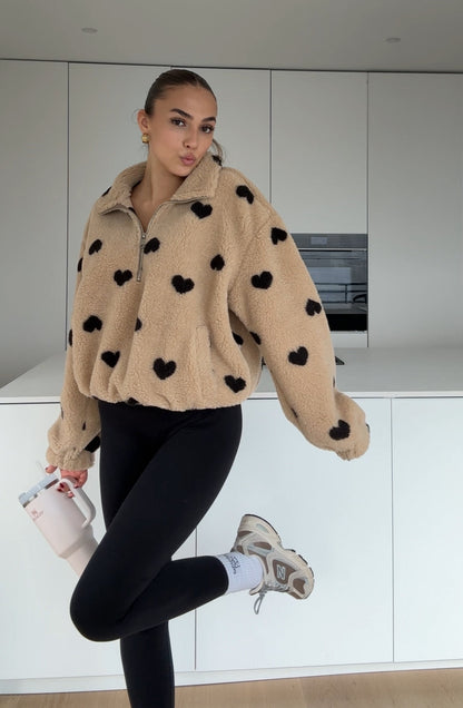 HEART TEDDY FLEECE JACKET CARAMEL