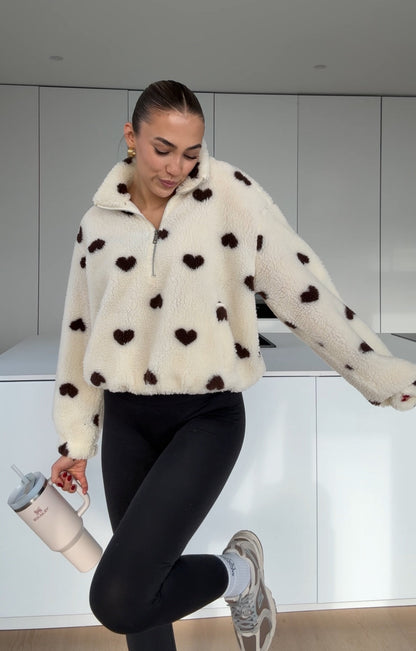 HEART TEDDY FLEECE JACKET VANILLA
