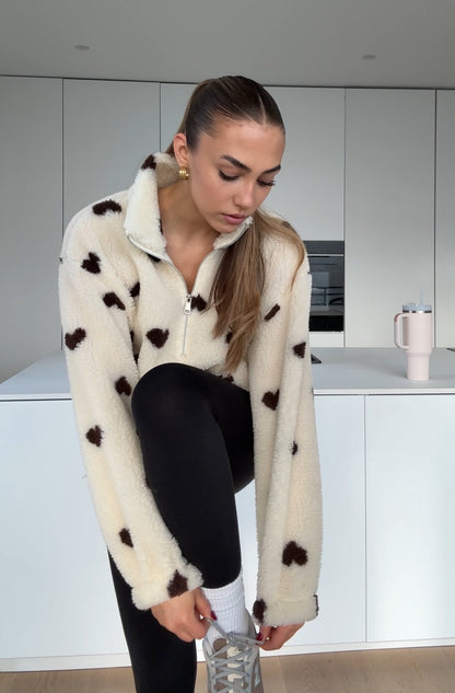 HEART TEDDY FLEECE JACKET VANILLA