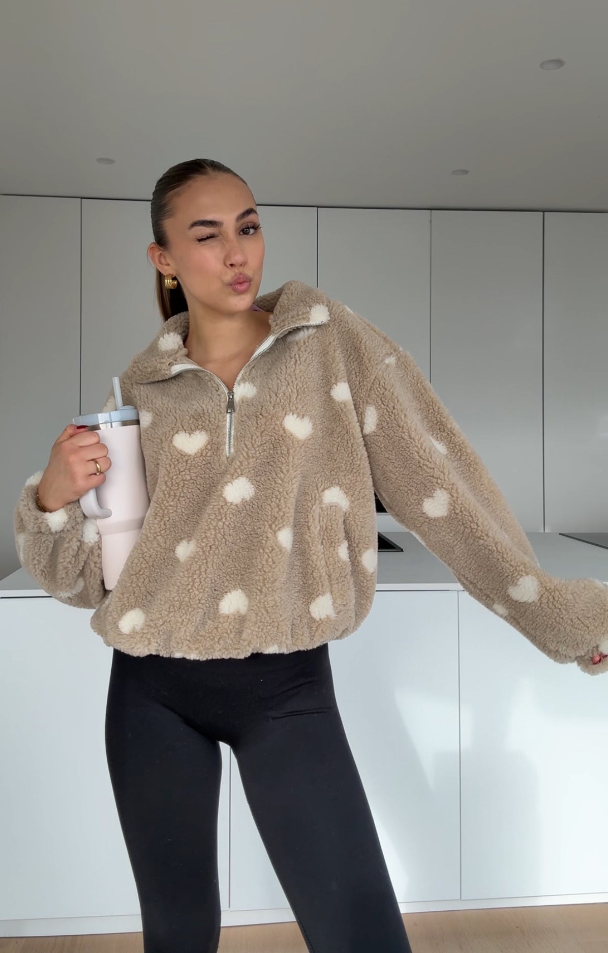 HEART TEDDY FLEECE JACKET CINNAMON