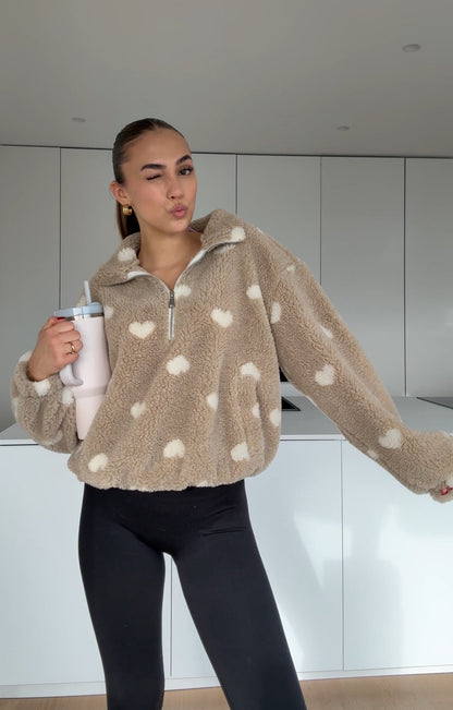 HEART TEDDY FLEECE JACKET CINNAMON
