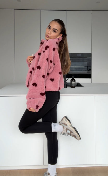 HEART TEDDY FLEECE JACKET BERRY