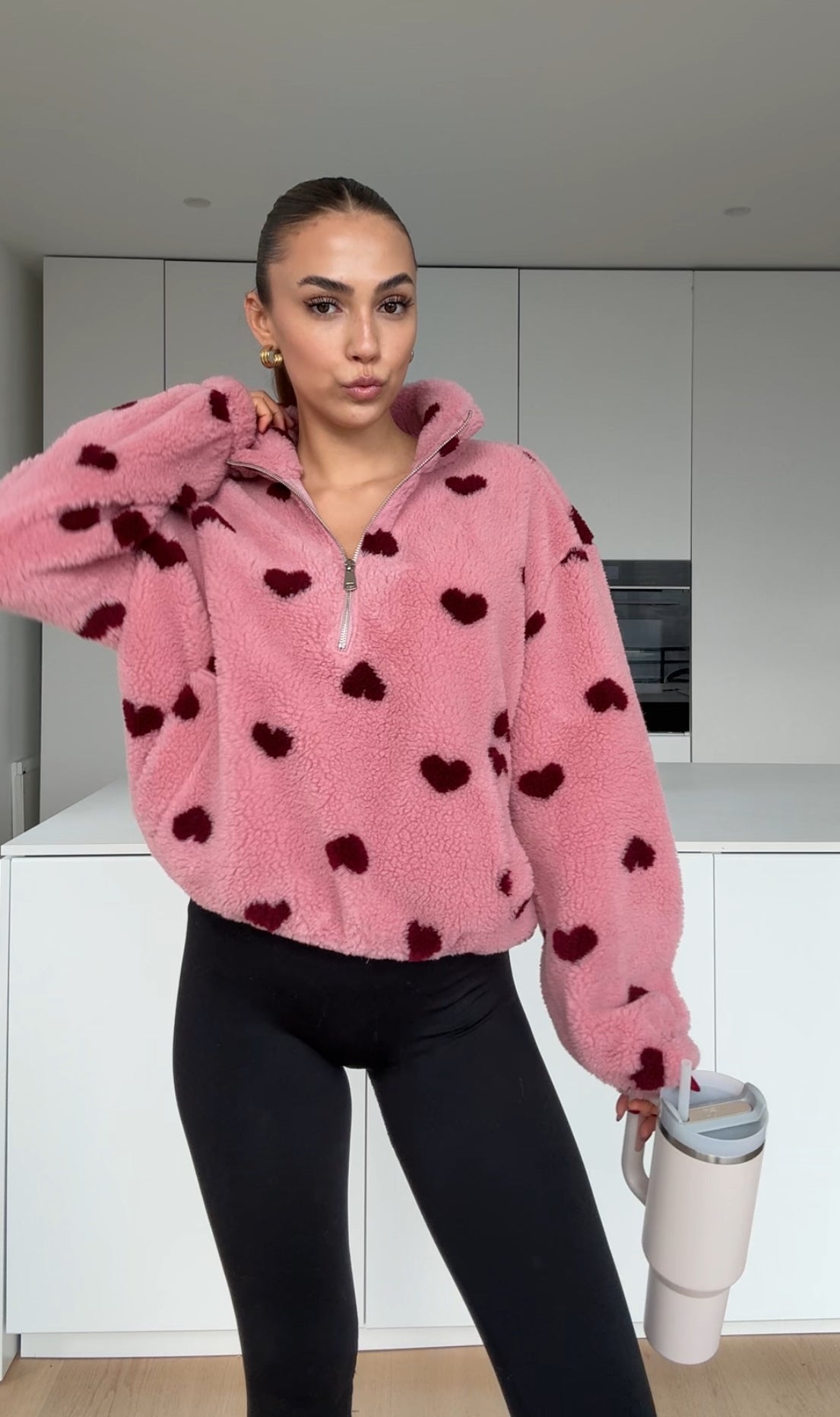 HEART TEDDY FLEECE JACKET BERRY