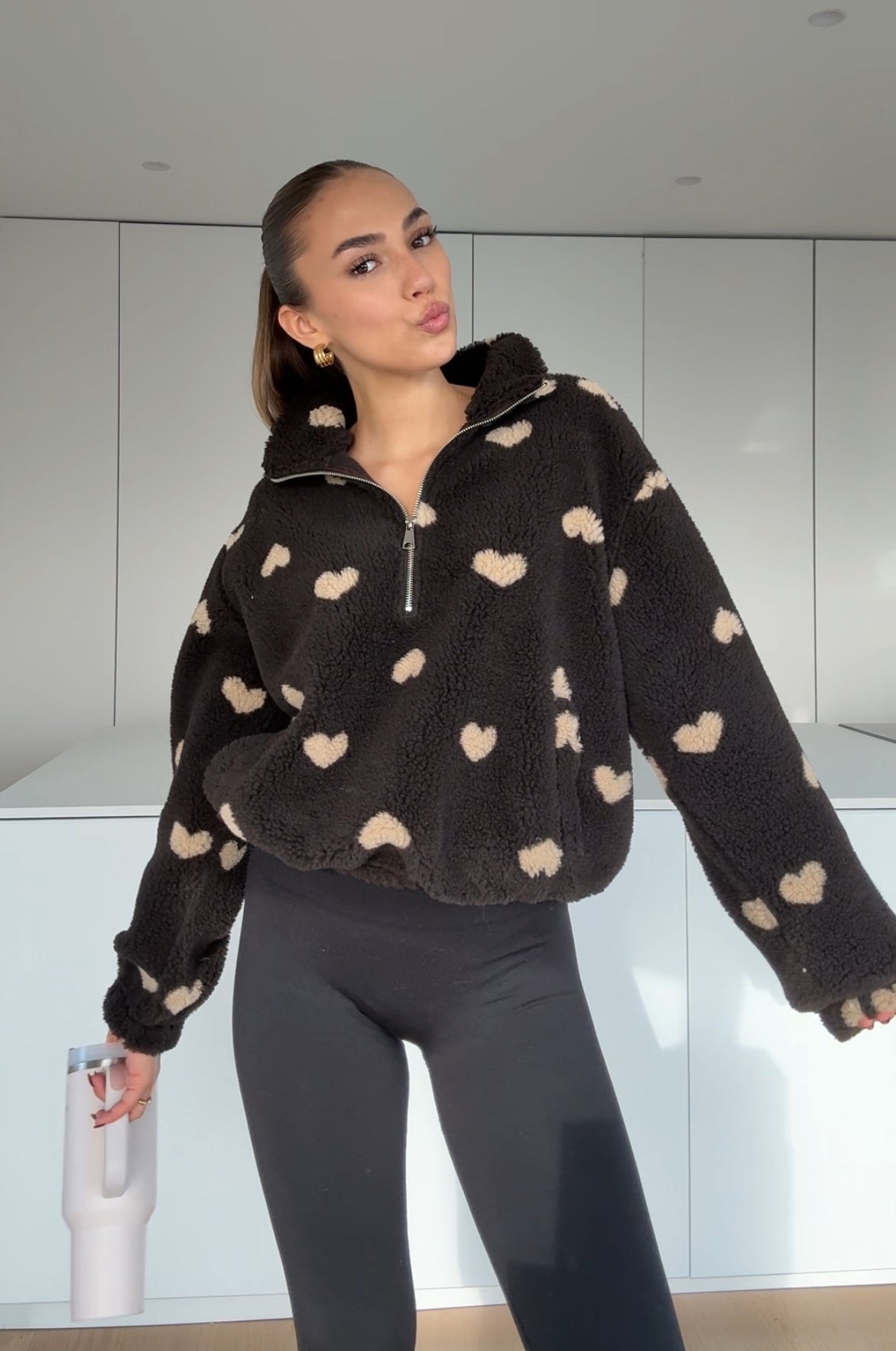 HEART TEDDY FLEECE JACKET BLACK