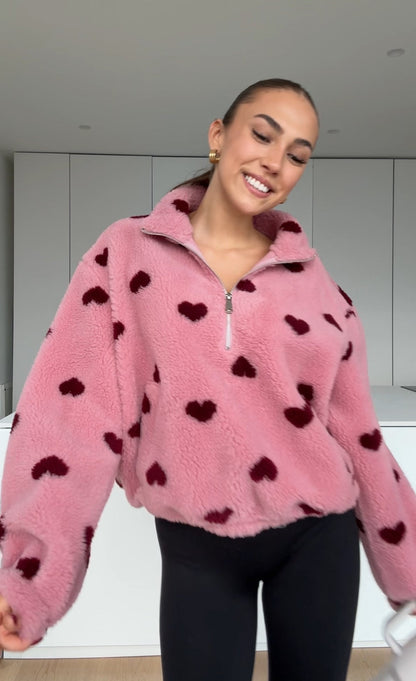 HEART TEDDY FLEECE JACKET BERRY