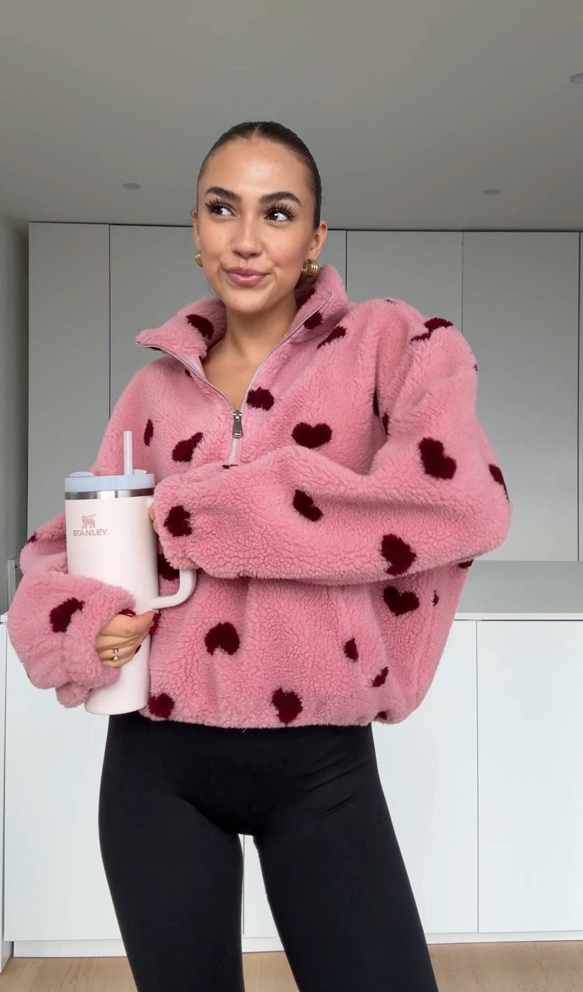 HEART TEDDY FLEECE JACKET BERRY