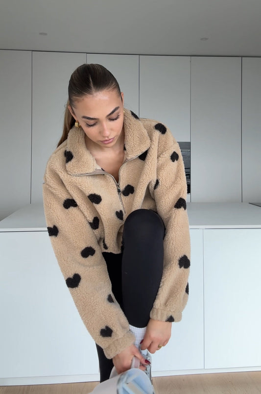 HEART TEDDY FLEECE JACKET CARAMEL