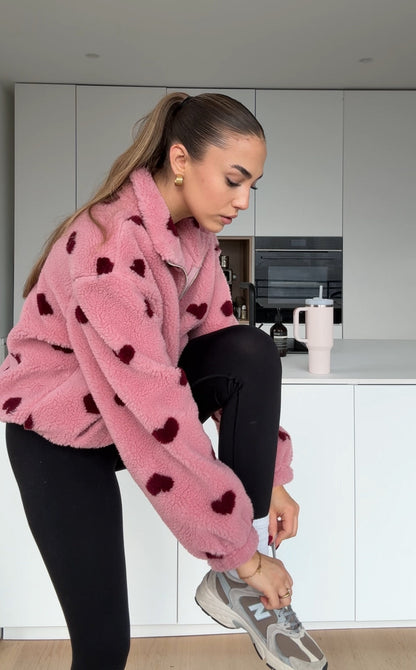 HEART TEDDY FLEECE JACKET BERRY
