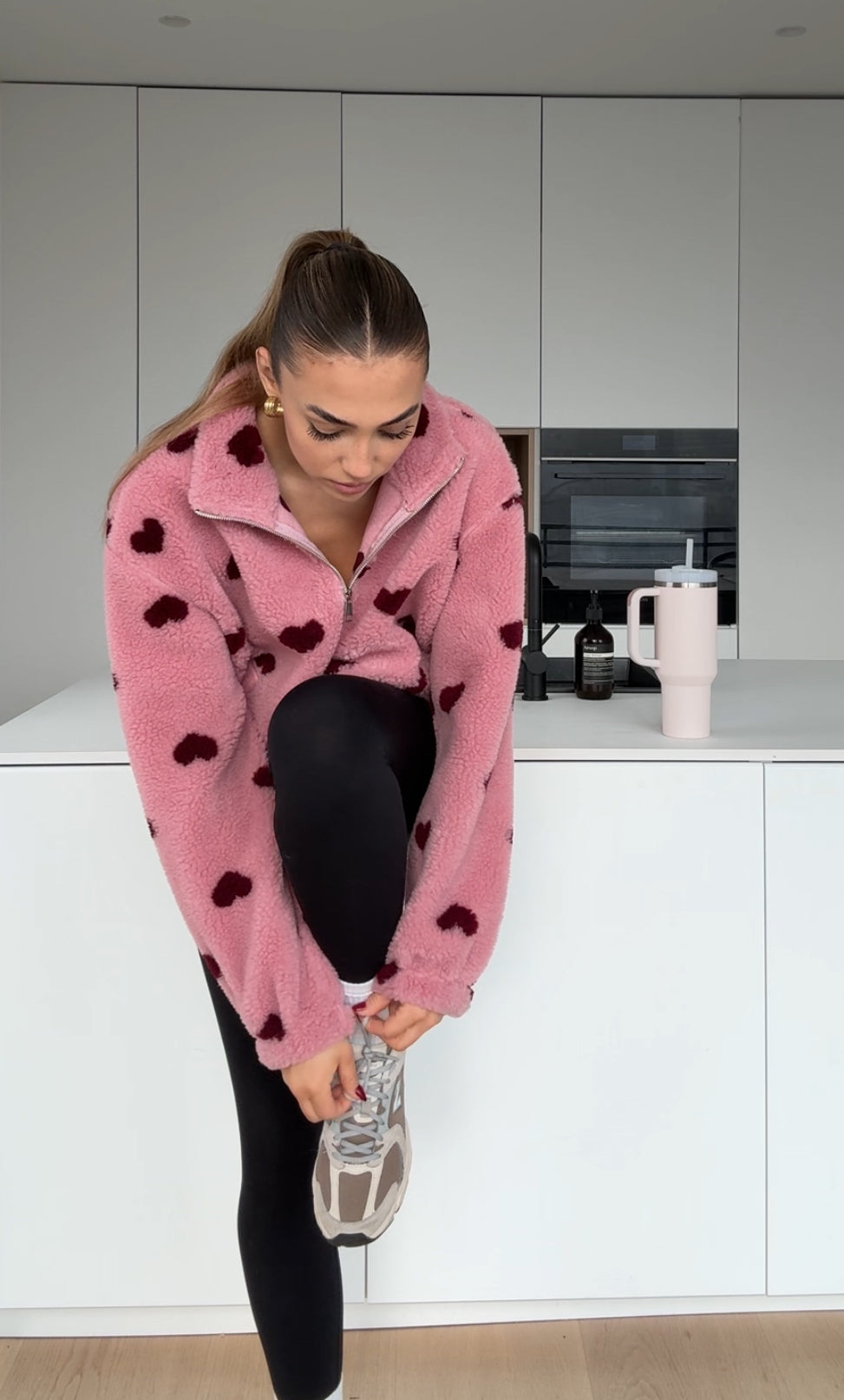 HEART TEDDY FLEECE JACKET BERRY