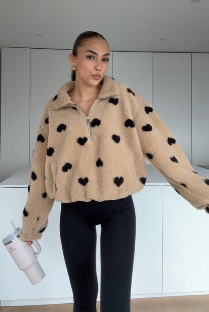 HEART TEDDY FLEECE JACKET CARAMEL