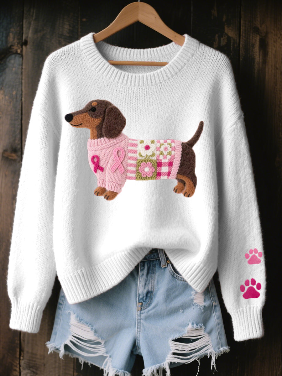 Naoni – Knitted sweater with dachshund motif made of wool felt